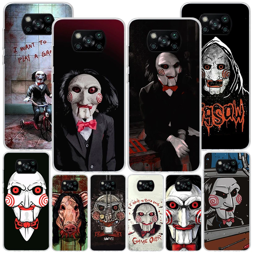 The Jigsaw Killer Horror Phone Case For Xiaomi Poco X6 X5 X4 X3 Nfc F6 F5 Pro F4 Gt F3 F2 F1 M5S M4 M3 Personalized Print Cover