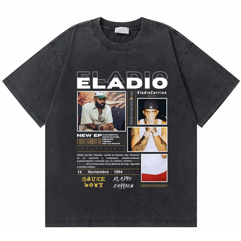 

Washed Vintage Rapper Eladio Carrion Tshirt Men Women Hip Hop Oversized T-shirt Men's Fashion Casual Short Sleeve Tops T Shirts