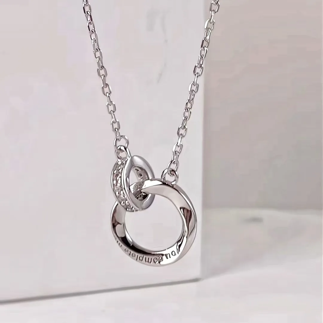 Minimalist Full Zircon Mobius Ring Clavicle Chain for Women Versatile Round Pendant Necklace Casual Party Jewelry Accessories