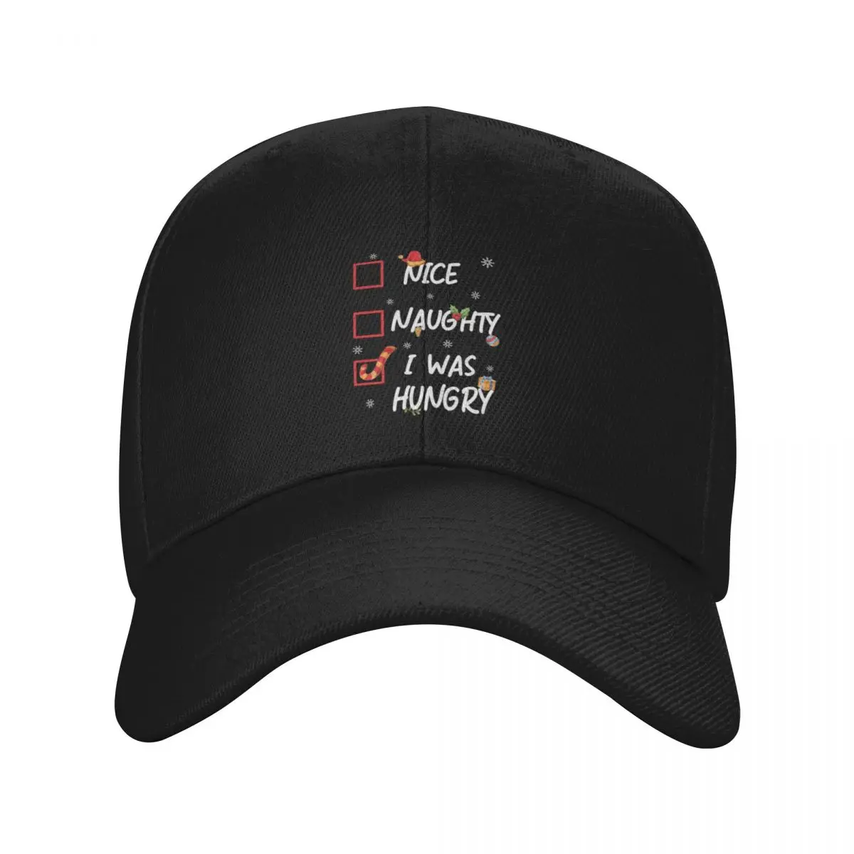 

Nice Naughty I Was Hungry Ugly Christmas Pajama Xmas List Funny Baseball Cap Sunhat tactical cap Winter hat Rugby Mens Women's