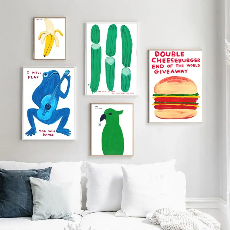 Abstract David Shrigley Frog Parrot Banana Lemon Art Canvas Painting Nordic Posters And Prints Wall Pictures Living Room Decor