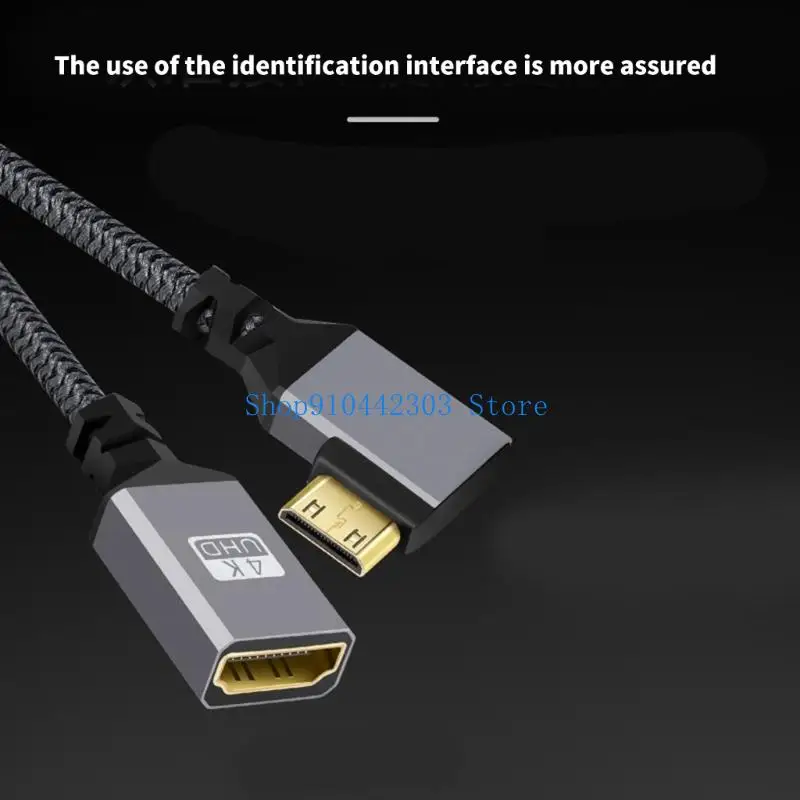 652F 90Degree Angled Mini HDMIs To HDMIs Adapter Cord Compatibility for DSLR Tablets High Clear Support PVC Coating