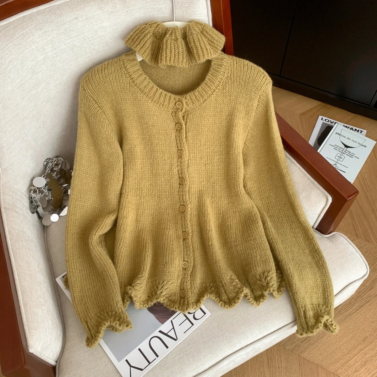 Dames kaki vest trui vintage jaren 2000 elegante trui gebreide lange mouwen Koreaanse trui herfst winter mode kleding 2025