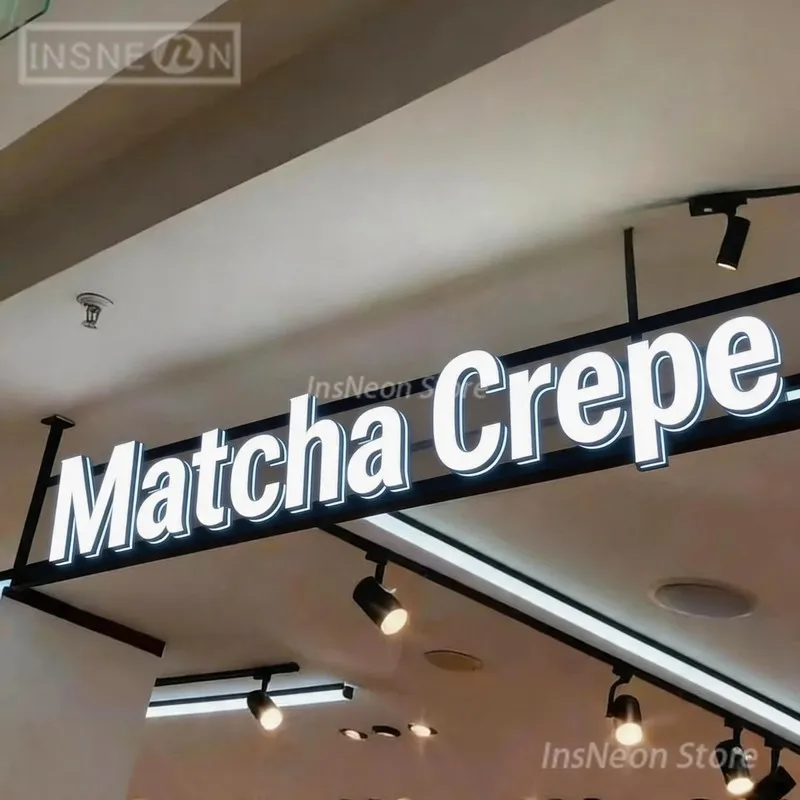 Letters With Lights Matcha Crepe Business LED Poster Signage English Wall Large Luminous Custom Sign Labels Shop Logo 3D