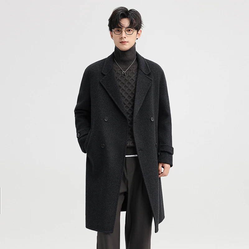 Gentle Men Elegant Cashmere Overcoat Gray Brown Sort Warm Woolen Basic Coat Back Split Double Breasted Design Topcoat Luxury