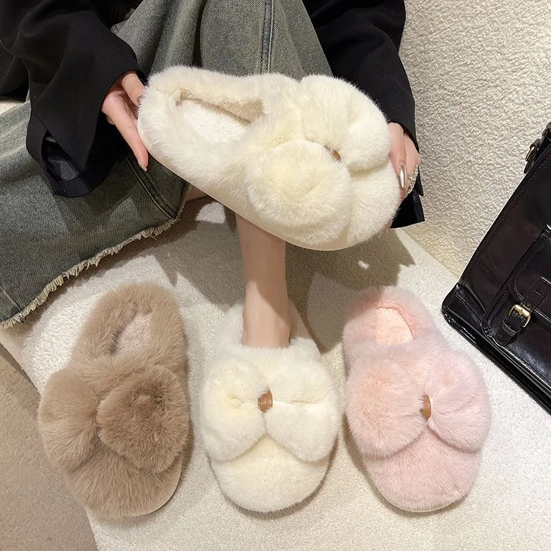 

Cute Cat Paw Fluffy Slippers For Women Winter Warm Plush Furry Home Slides Non Slip Indoor Bedroom Shoes