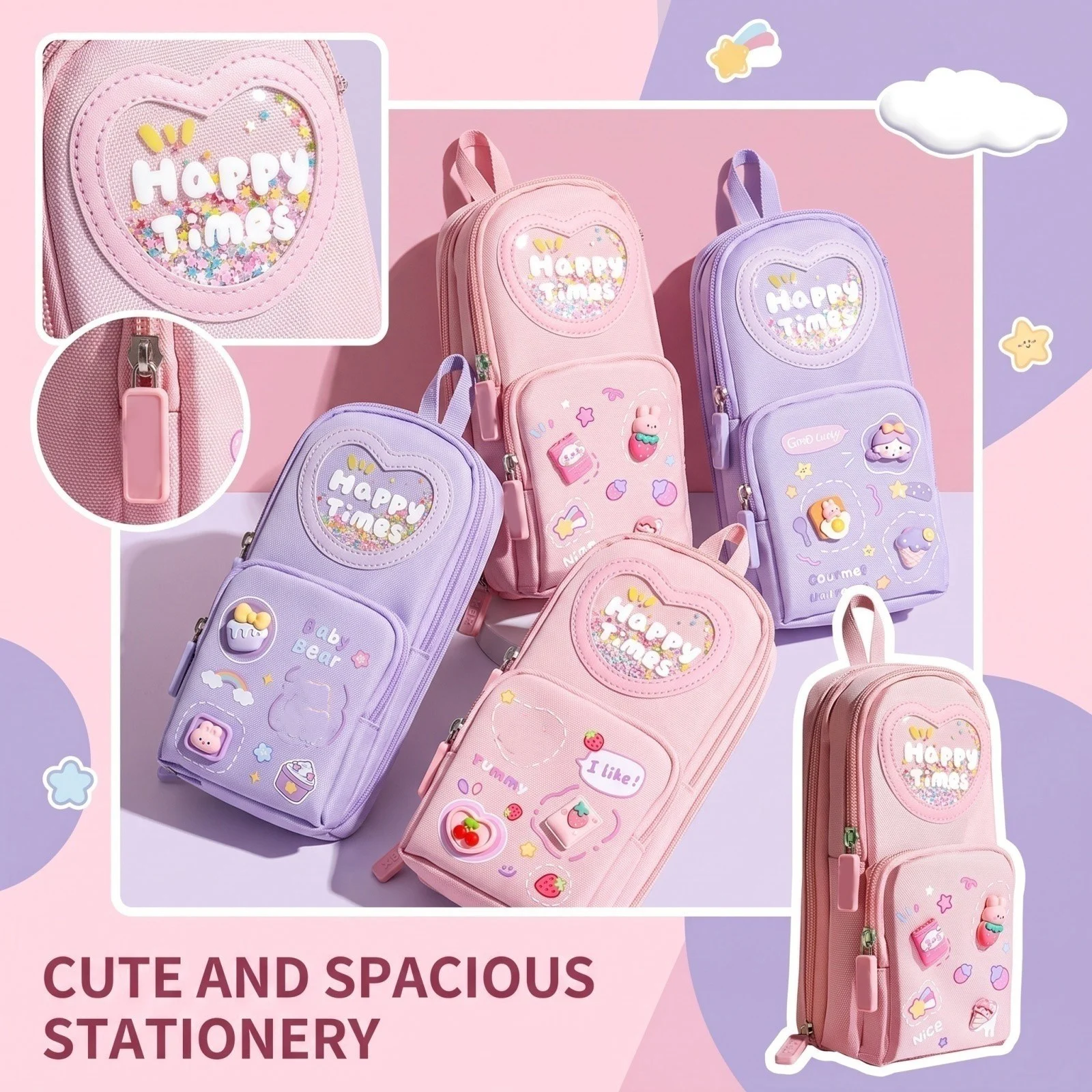 Cute Backpack-shape Pencil Case Strawberry Bunny  Pencil Bag Students Pencil Box Stationery Storage Bags School Supplies