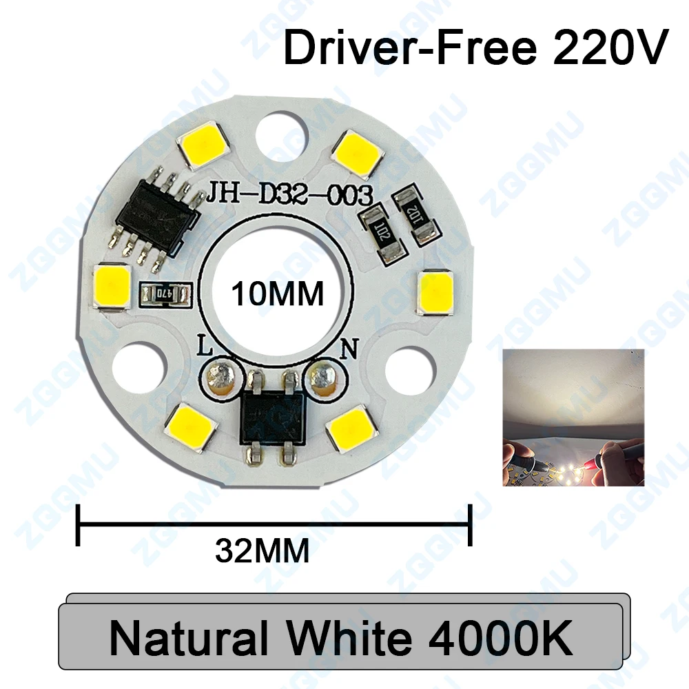 3W LED AC 220V Scheda patch senza driver Modulo rotondo Sorgente luminosa Lampadina da cricket LED Downlight Patch Faretto bicolore 32MM