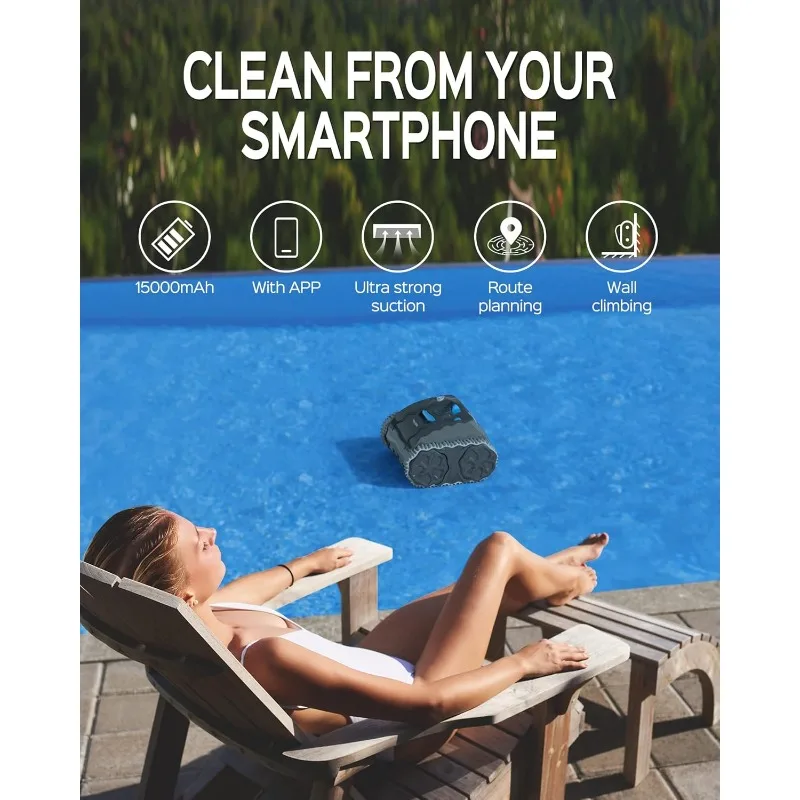 WYBOT Osprey 700 Maxコードレスロボットプールクリーナー、15000mAhバッテリーで180分稼働、トリプルモーター強力吸引プール掃除機