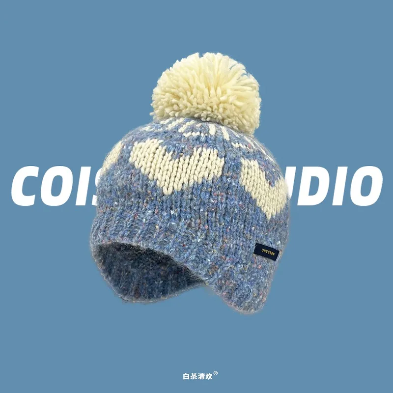 جديد الكورية جزيرة المعرض نمط الحب الجاكار شعري سدادات حماية الأذن محبوك قبعة المرأة الخريف والشتاء الدافئة الجمجمة قبعة قبعة #2