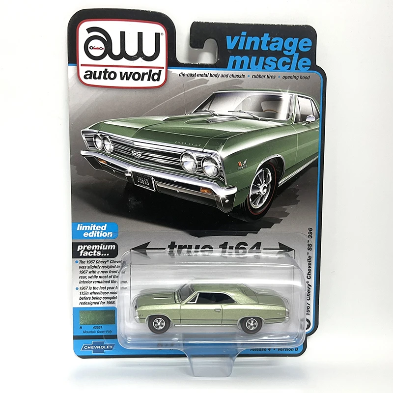 

Автомобильный мир 1/64 AW 4-1967 Chevy SS 396 зеленый Литой Сплав модель автомобиля коллекция игрушек подарок для детей