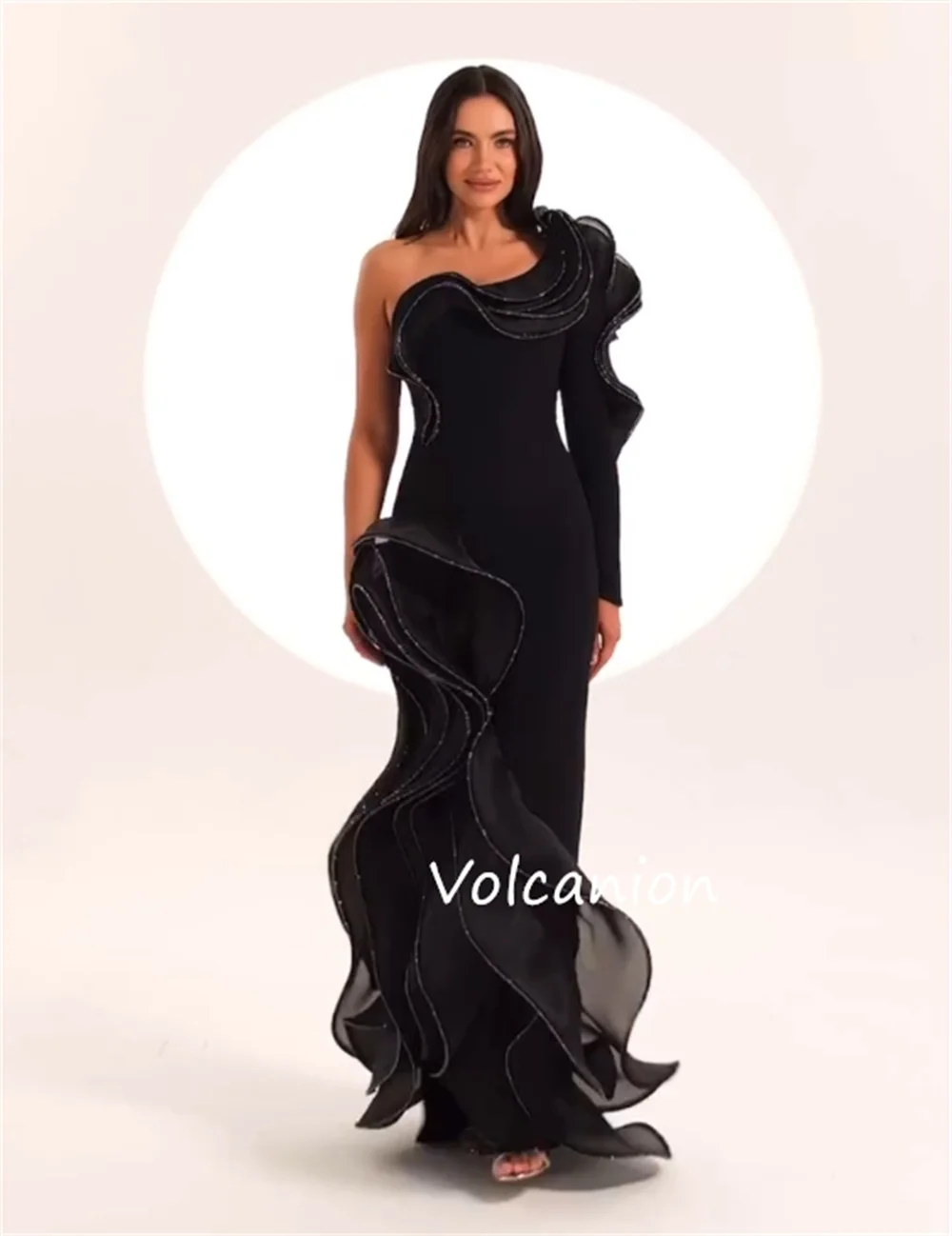 Jersey personalizado plissado a linha vestidos longos de um ombro sob medida ocasião noite moda combinação requintada