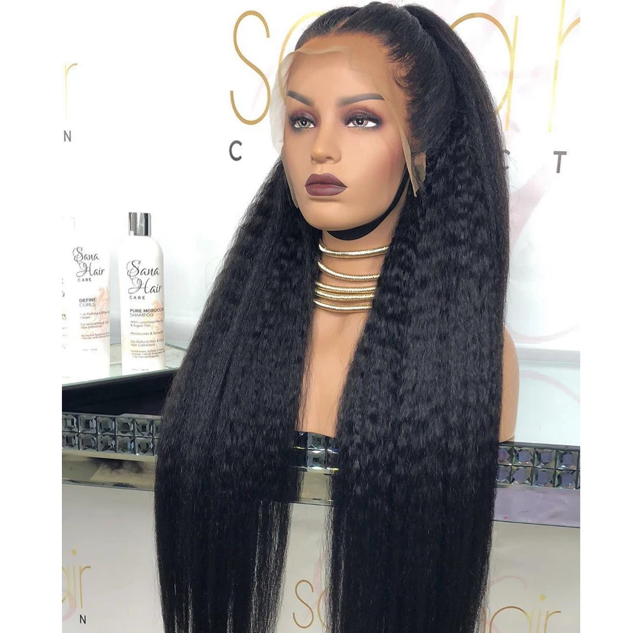 

Натуральный Черный Предварительно Сорванный 180 Плотность Длинный Мягкий 26-дюймовый Кудрявый Прямой Парик Фронта Шнурка Яки Для Женщин С Волосами Младенца Синтетический Бесклеевой