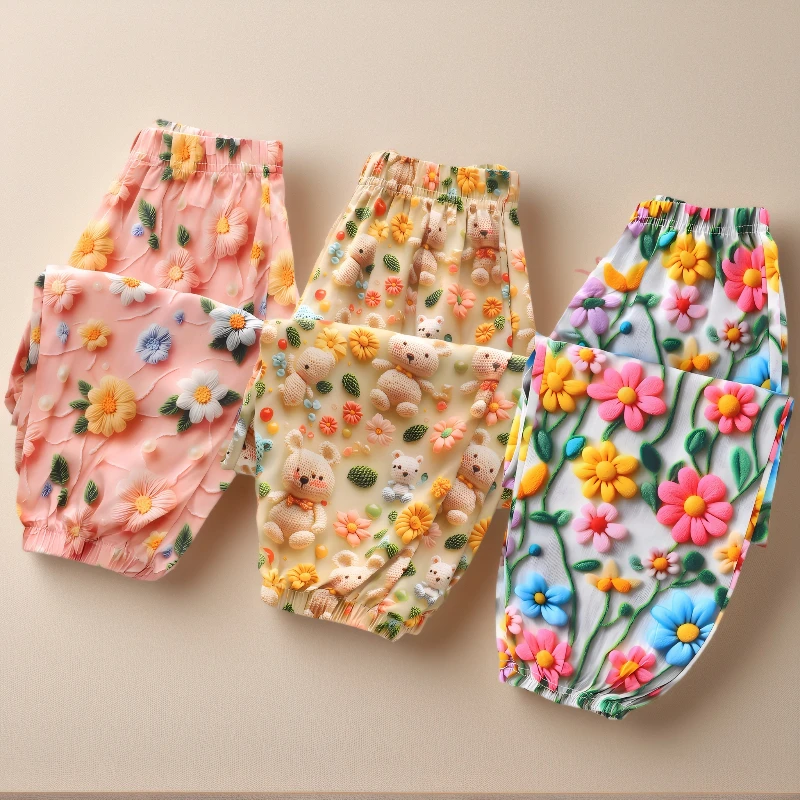 

Летние новые стильные штаны с защитой от комаров для девочек, летняя верхняя одежда для маленьких девочек, брюки, модные детские повседневные штаны с принтом, шаровары