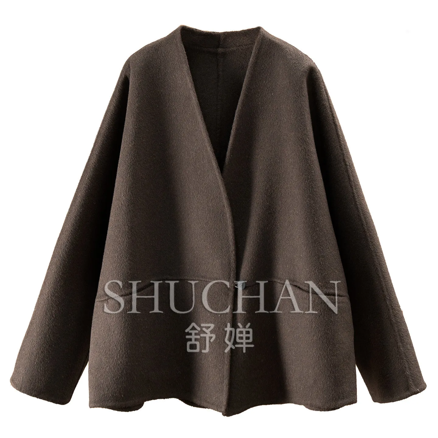 Luxury Loose Silk Wool Double-sided Woolen Jacket with Cut Sleeves, Women's F613 Casaco Feminino De Inverno Super Quente