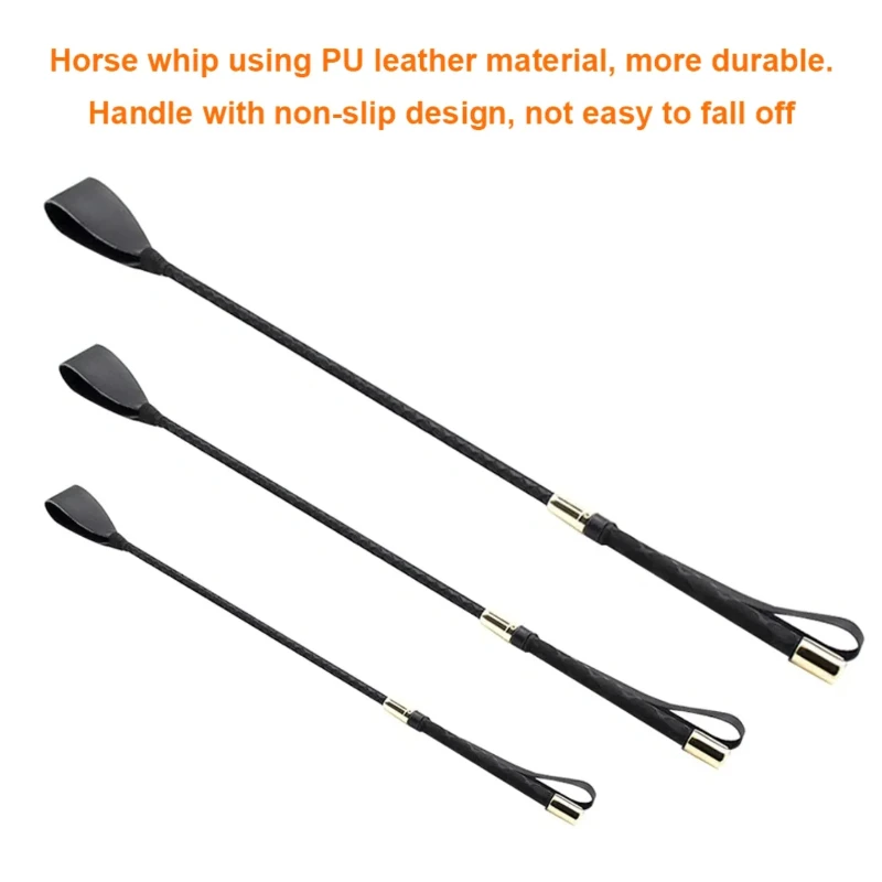 45/54cm Riding Equestrian Whip Training PU Leather Lash Anti-slip Portable Learning for Outdoor Racing Performance Beginner