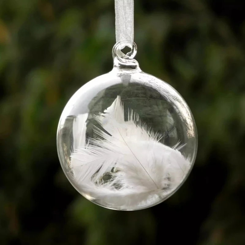 12pcs/pack Diameter=10cm Inner Feather Transparent Glass Ball Pendant Home Decoration Christmas Day Tree Hanging Globe Ornament