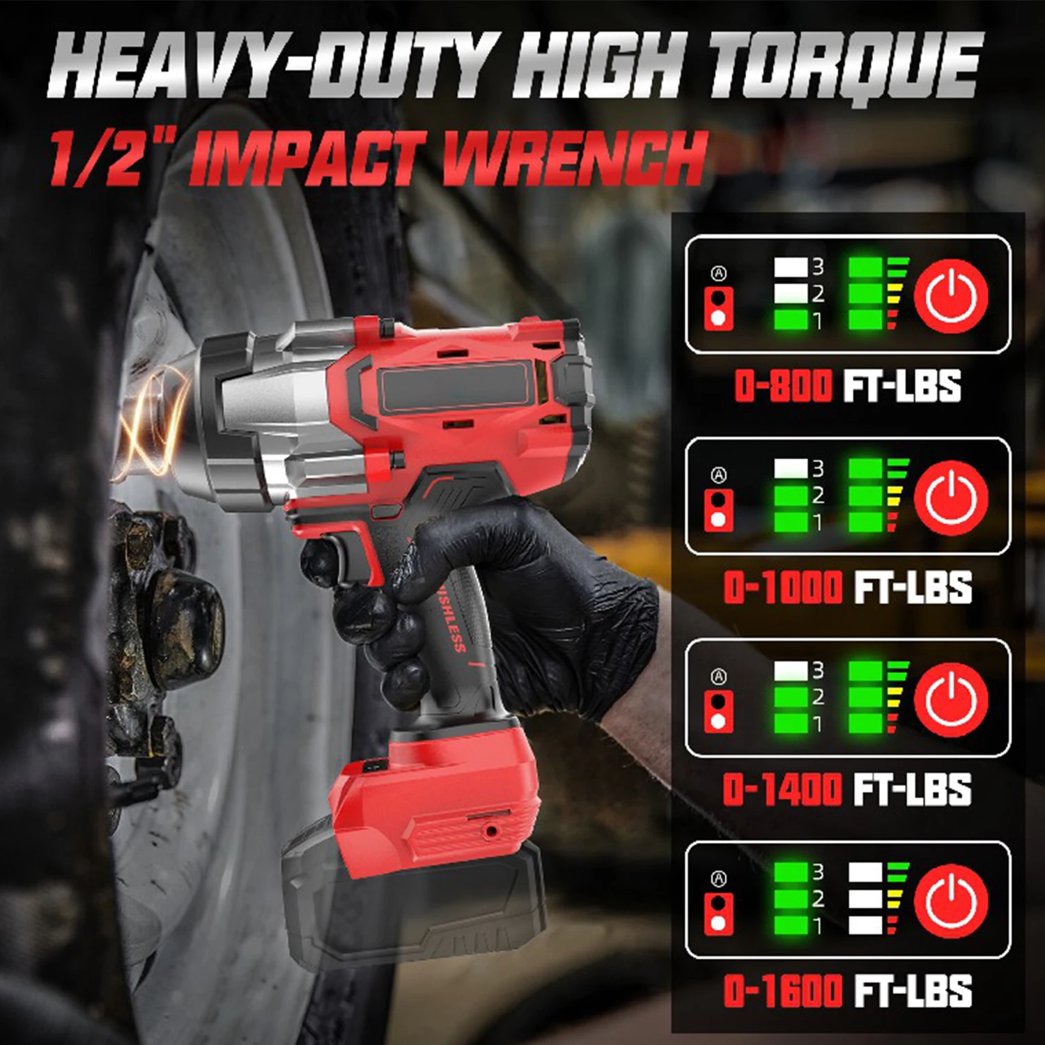 Cordless Impact Wrench 1/2 inch For Milwaukee 18V battery,1600 Ft-lbs (2200N.m) brushless High torque impact gun (no battery)