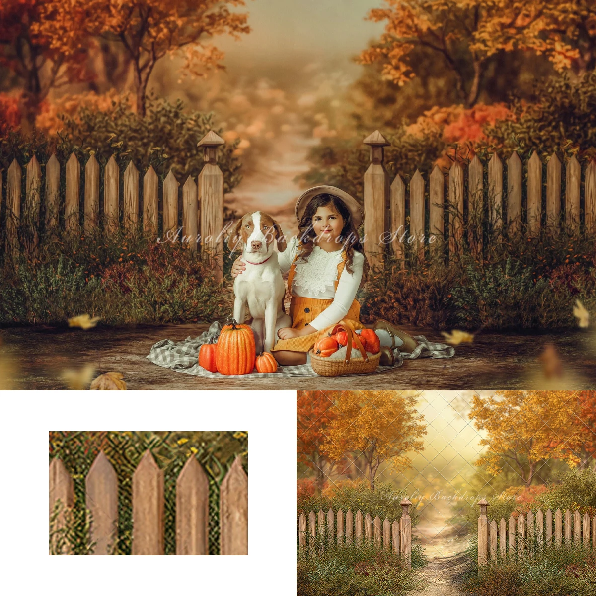 

Autumn Forest Trail Backgrounds Maple Leaves Kids Adult Photography Props Child Baby Decors Studio Photo Wooden Fence Backdrops