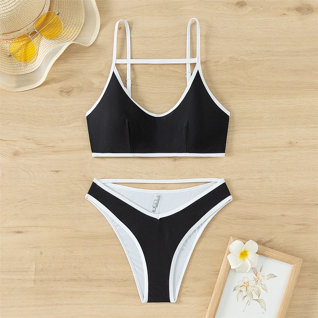 2026 Sexy Splicing Cut-Out High-Cut Bikini Damen-Badeanzug Zweiteiliger Bikini-Set Badebekleidung Badeanzug V5392 – Detail 9