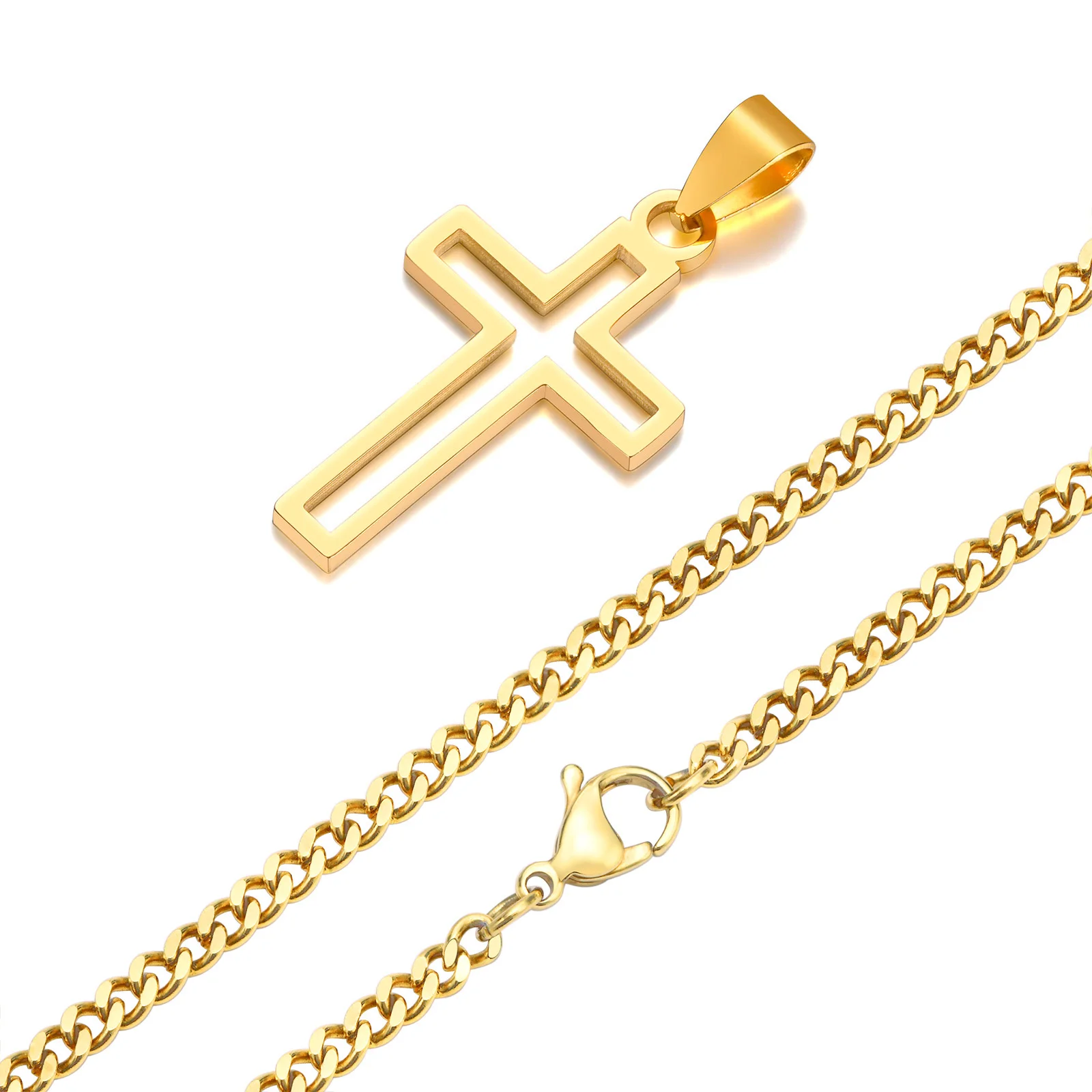 Herren ausschnitt Kreuz Halsketten, wasserdichter Edelstahl hohl Kreuz Anhänger Kragen, religiöser Glaube Christus Geschenks chmuck