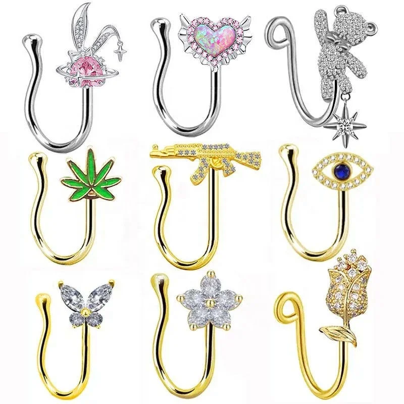 Butterfly Boho Fake Nose Ring Nose Cuff CZ Fake Piercing Nose Clip for Women Wholesale Body Piercing Fashion Jewelry