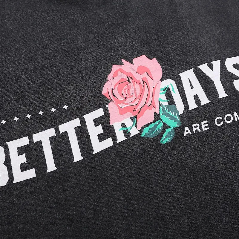 Aelfric Eden Floral Rose Letter Print Vintage Tshirt Distressed T-Shirt Streetwar Hip Hop Men Harajuku Casual  Loose Shirts Tops