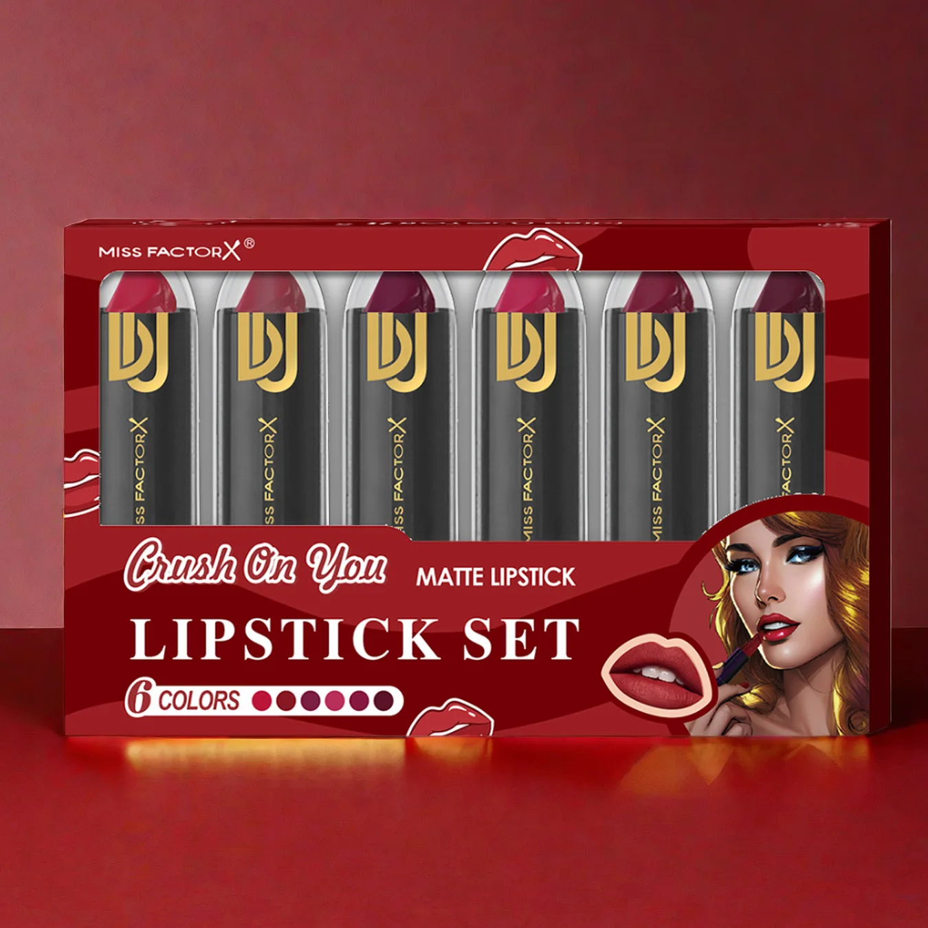 6PCS lipstick set Mushroom head lipstick, long waterproof, waterproof moisturizing matte matte not sticking cup festive gift wom