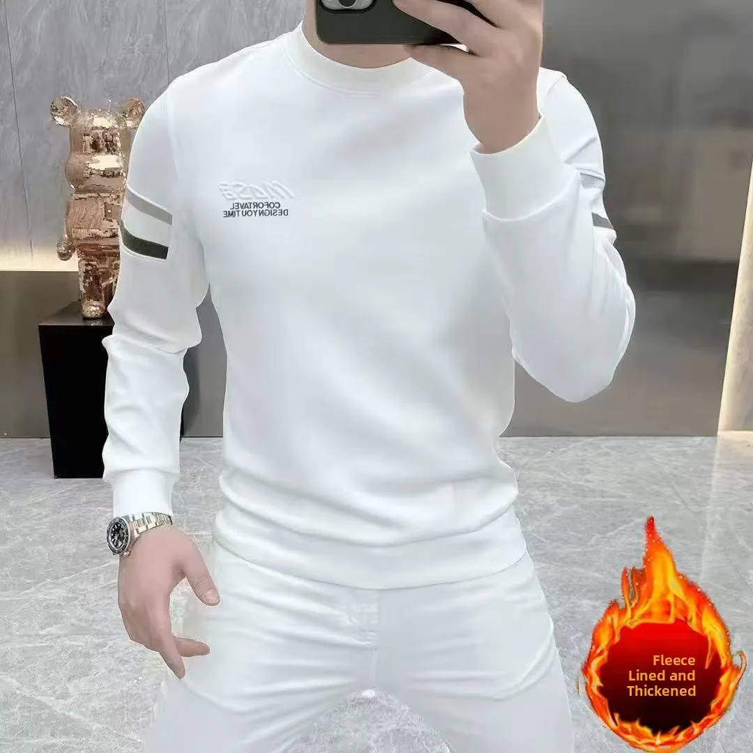 

High Quali Men's Embroidered Faionable Long Sve Base irt Versatile Autumn New Arrival European Sle Cotton Sweatirt