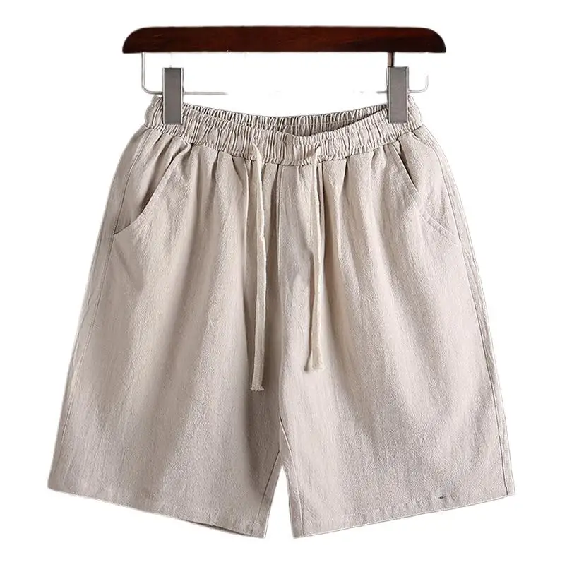 Large Size Men Summer Cotton Linen Shorts Casual Loose Soft Short Pants Male Solid Drawstring Waist Shorts Plus Size M-7XL