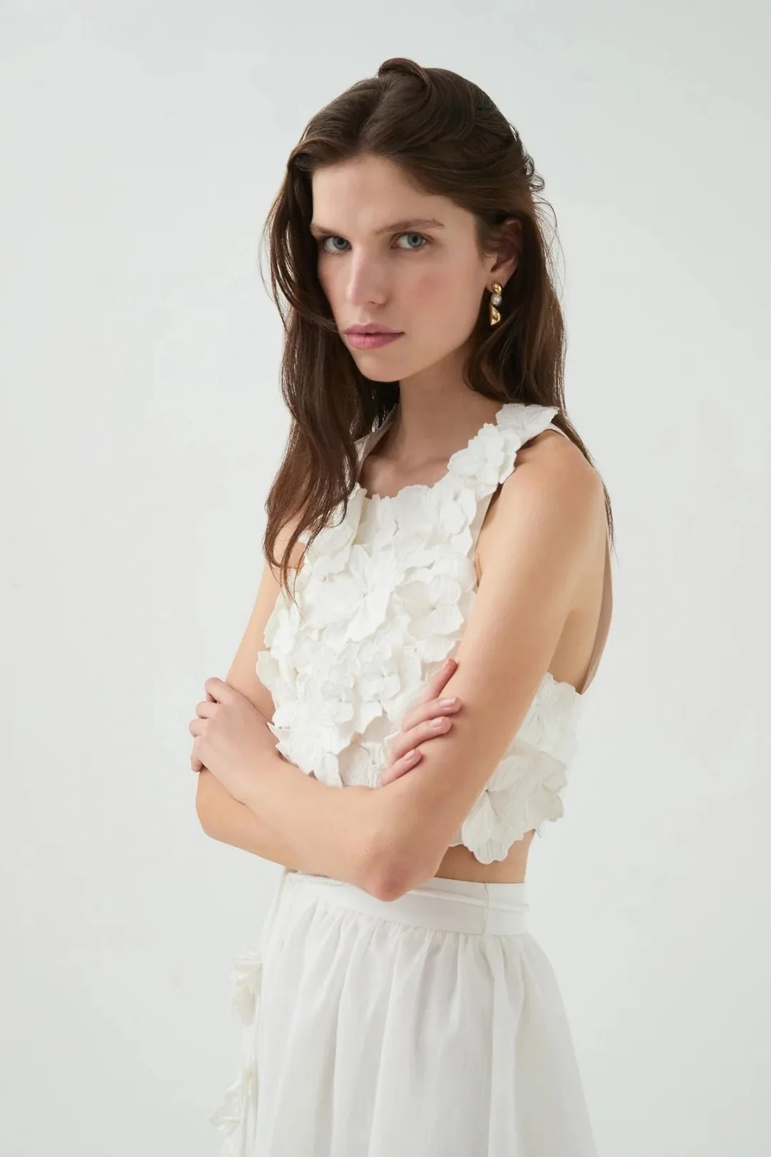 

Ele Australian Aje Embroidered Flower Fairy Top High Waist f Skirt Set Princ Sle Summer Spring Faion Women's Suit