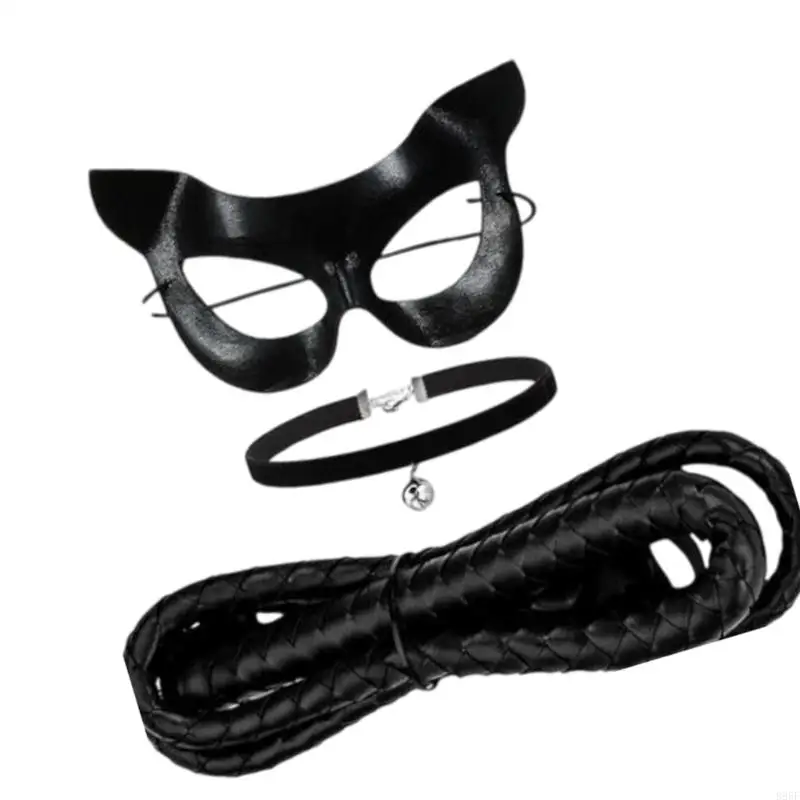 

B95F Black Cats Costume Mask Cosplay Halloween Costumes Masquerades Mask,Bells Choker