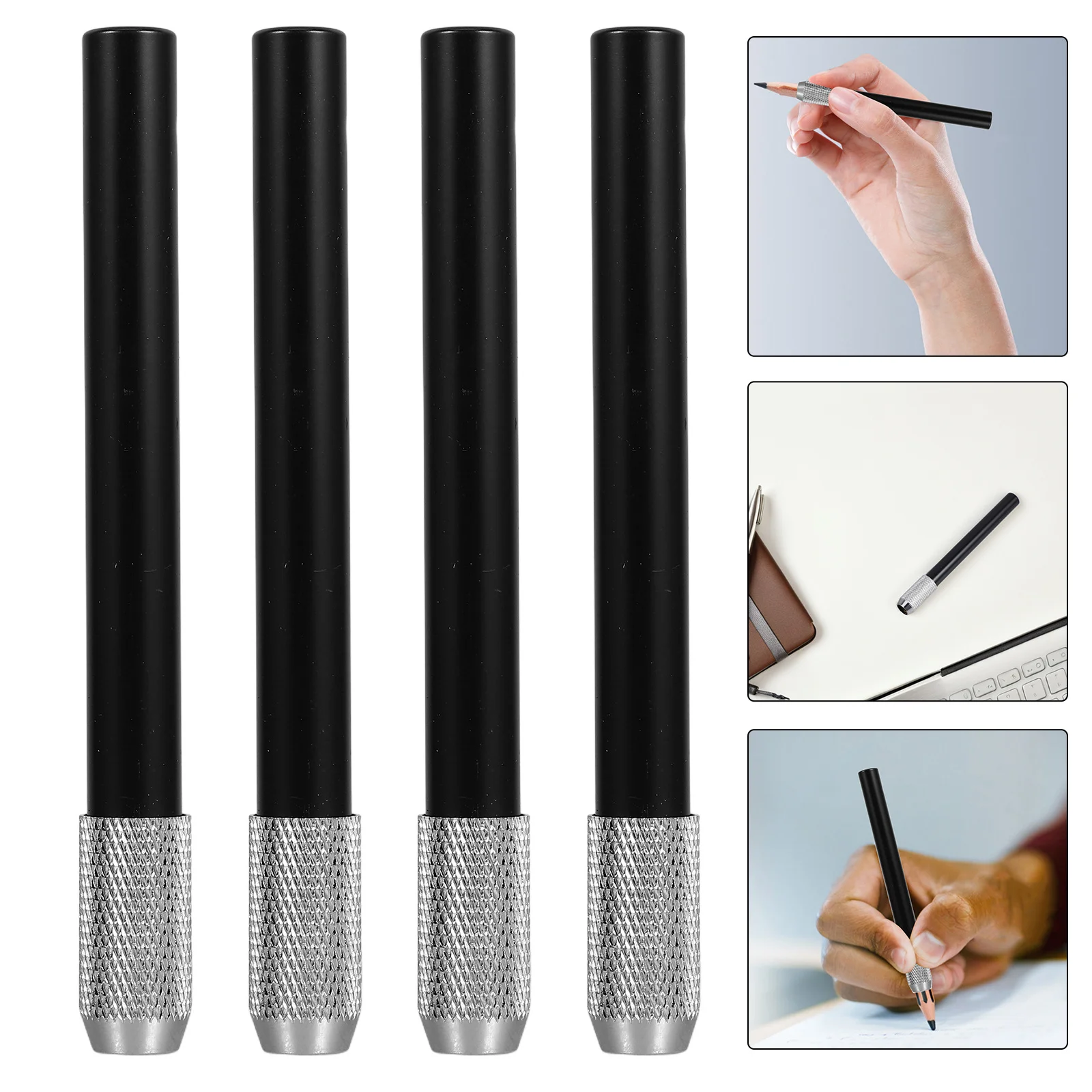 

4 шт. удлинитель карандашей для художников, студентов, улучшенный контроль, портативный дизайн, строительные школьные канцелярские товары, черный цвет