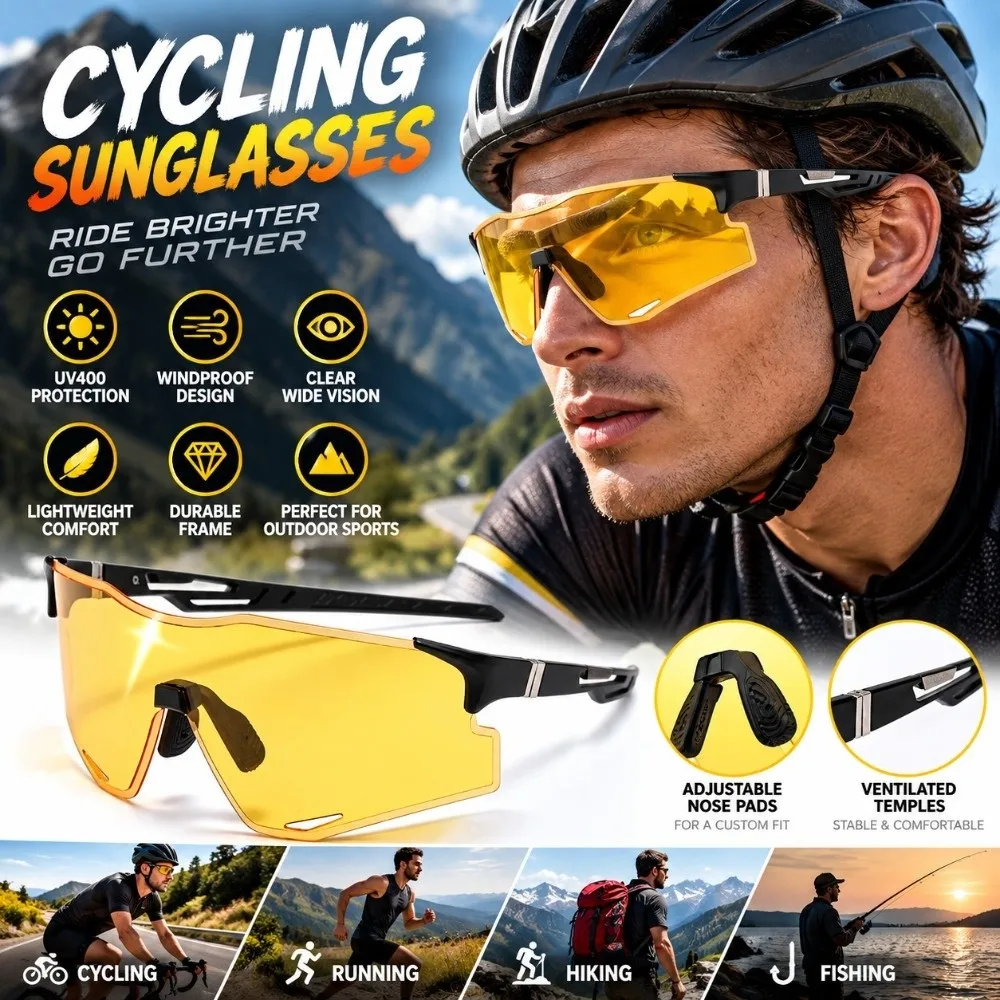 PC Lens Sports Cycling Sunglasses Lightweight Frame Unisex UV Protection Glasses Goggles Dustproof Design Windproof Eyewear