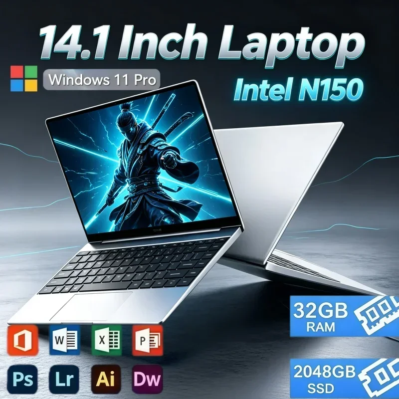 Hot New 14.1 Inch Intel N150 Ultra‑Slim Laptop Windows 11 32GB RAM 2TB SSD Notebook For Business Office Study Light Game