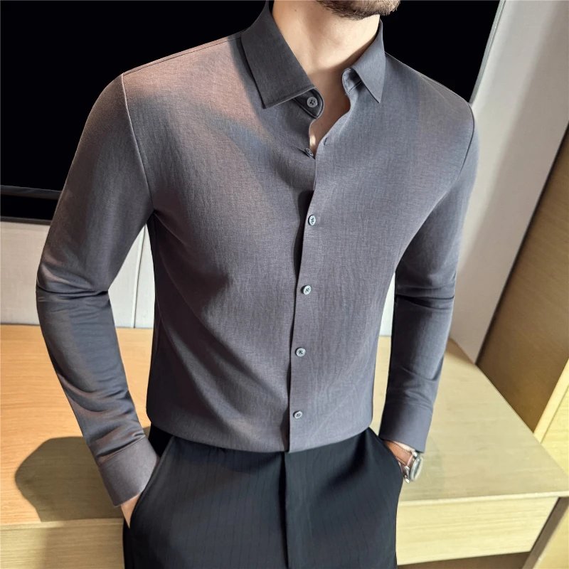 

Мужская рубашка из лиоцеллового хлопка высокого качества с длинными рукавами, приталенные корейские рубашки, мужские осенние деловые деловые удобные мужские классические рубашки