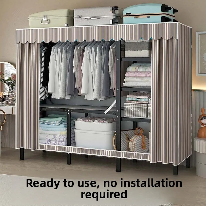 Home Bedroom Reinforced Durable Rental Storage Open Wardrobe No Assembly Foldable Wardrobe Frame Storage Bedroom Furniture