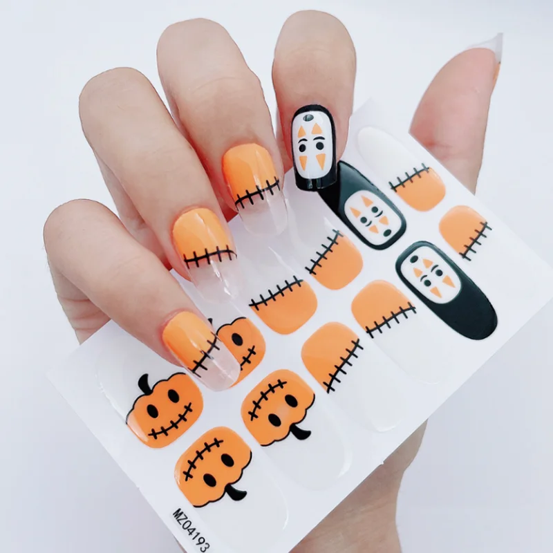 Halloween Full Cover Nail Stickers Festival Party Skull Bloodstain Spider Nail Polish Wraps DIY Nail Art Decals Manicure Decors