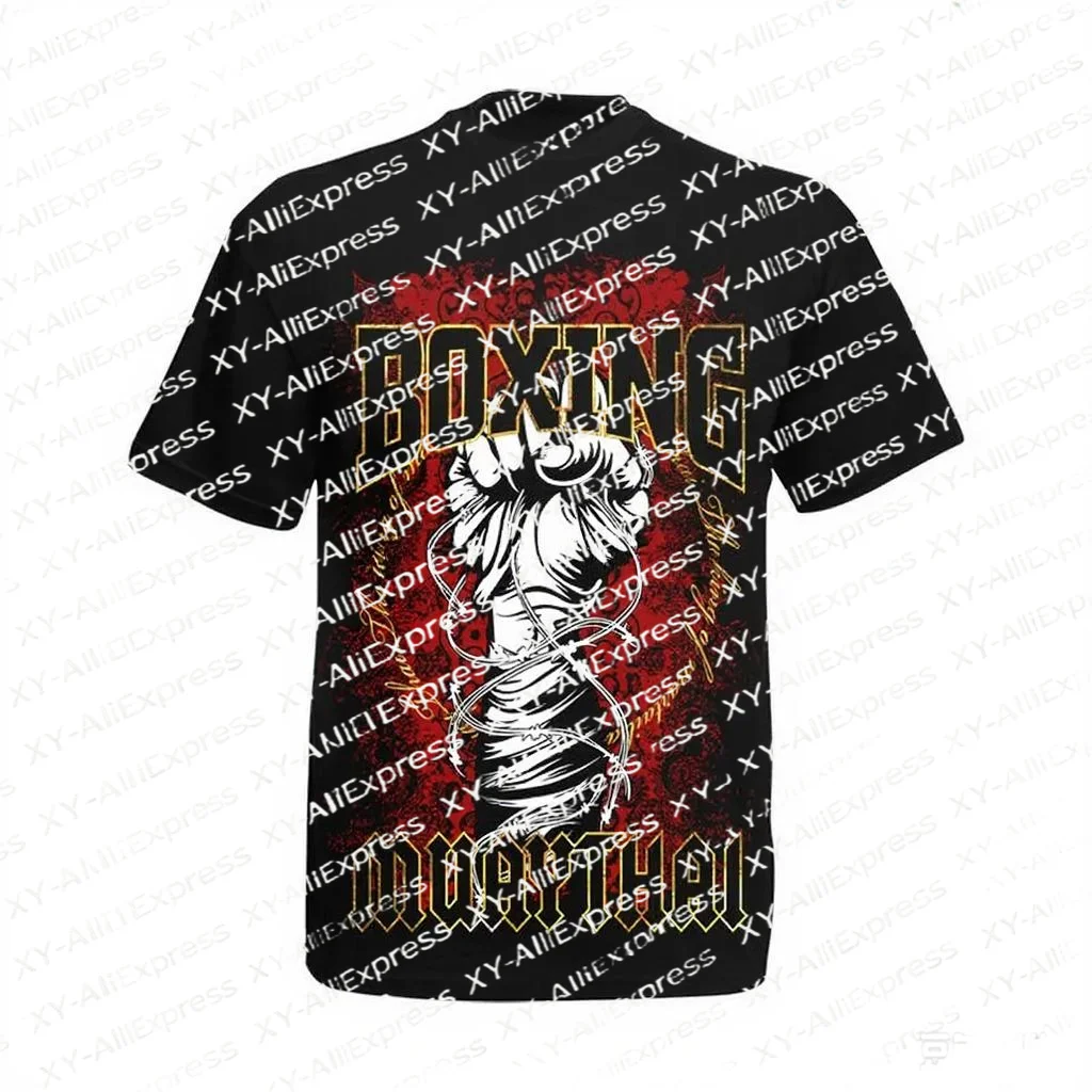 Vintage Red Pattern Hand Wrapped Boxing Glove Muay Thai Short Sleeve Top, Breathable Quick-Dry Fight Theme Club Gathering Events