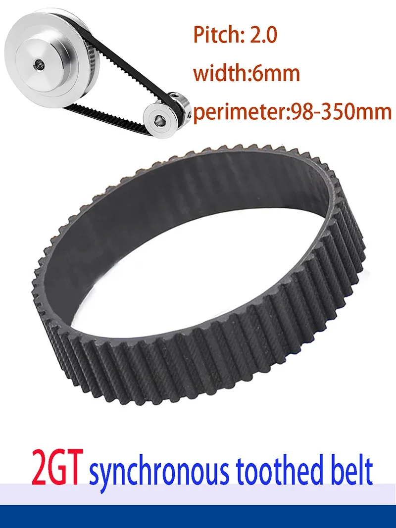 2GT Synchronous Belt Pitch 2.0 Width 6mm Perimeter 98-350mm Rubber Closed-loop Conveyor Belt 3D Printer Parts