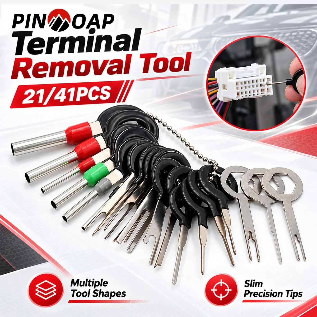 PINMOAP 21/41PCS Terminal Pin Extractor Tool Connector Pin Extractor Car Motorcycle Wiring Repair Wire Harness Terminal Repair