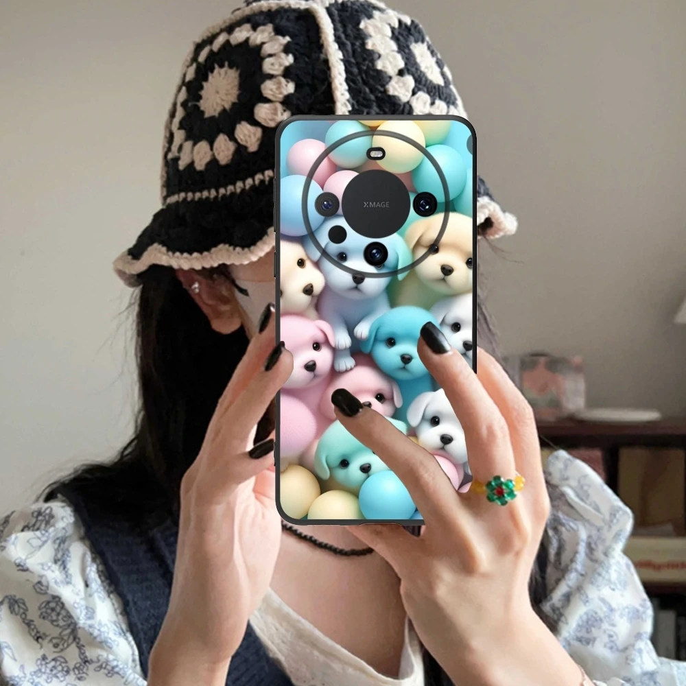 Cute Puppy Cat Mobile Cell Phone Case for Huawei Mate 60 50 40 30 20 10 Pro Plus Lite E 5G Black Soft Phone Cover Shell