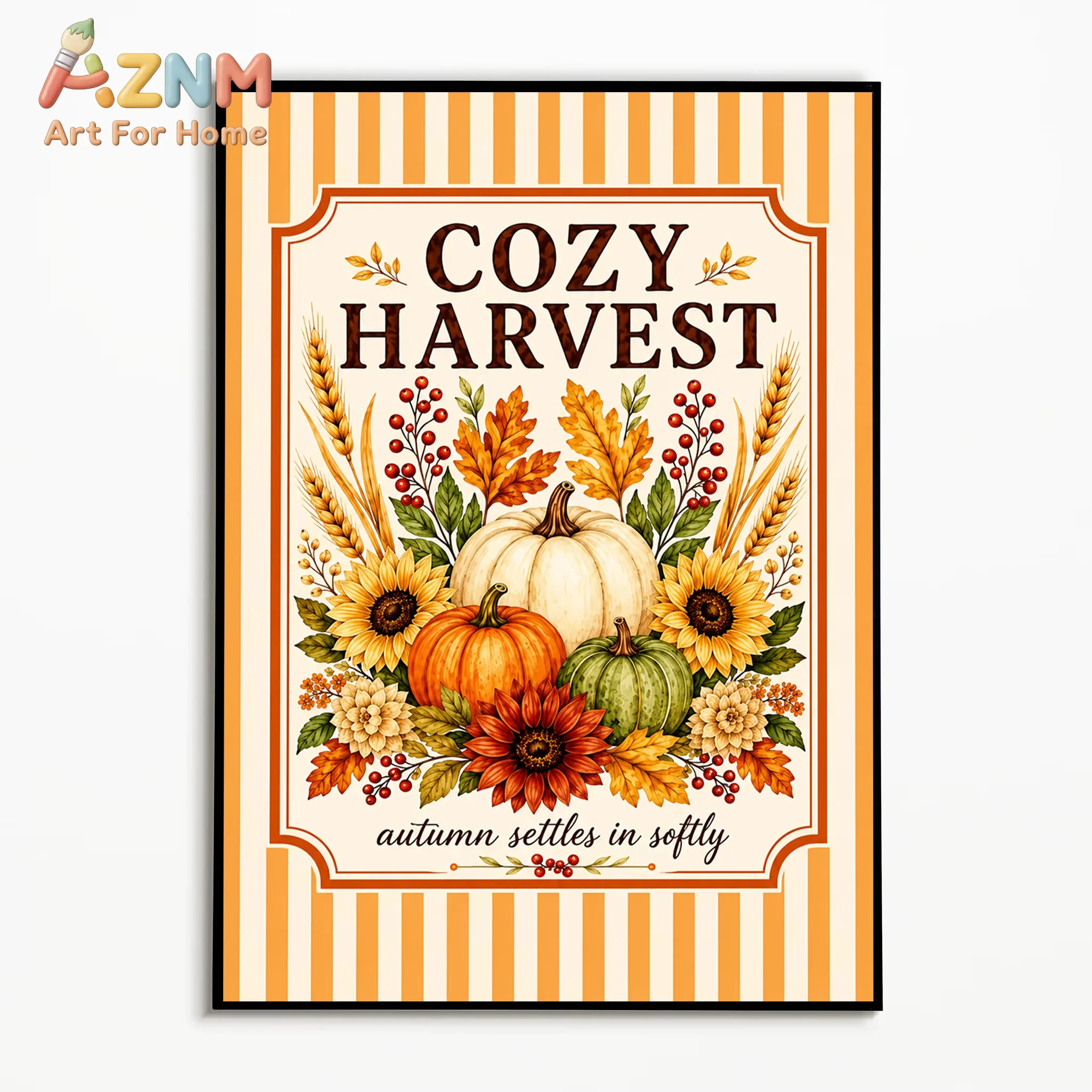 Autumn Vintage Harvest Pumpkin and Sunflower Poster Halloween and Thanksgiving Wall Art Canvas Printing Fall Gift