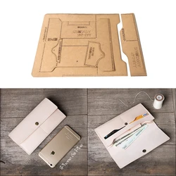 DIY Sewing Pattern Craft Leather Long Wallet Bag, Die Cutting, Kraft Paper, Hollow Stencil Template, 20x9.2x2cm
