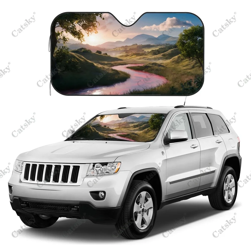 Serene River Landscape Car Windshield Sunshade, Front Auto Car Windshield Sun Shade Blocks Uv Rays Sun Visor Protector