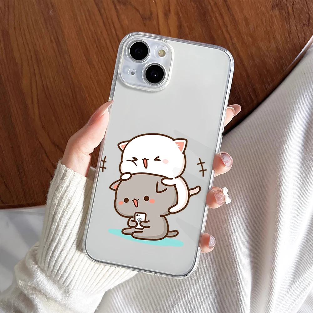 Funda de teléfono con dibujo de melocotón y Goma Mochi Cat para iPhone 11, 13, 16, 15, 14, 12 Pro Max Plus, carcasa suave transparente