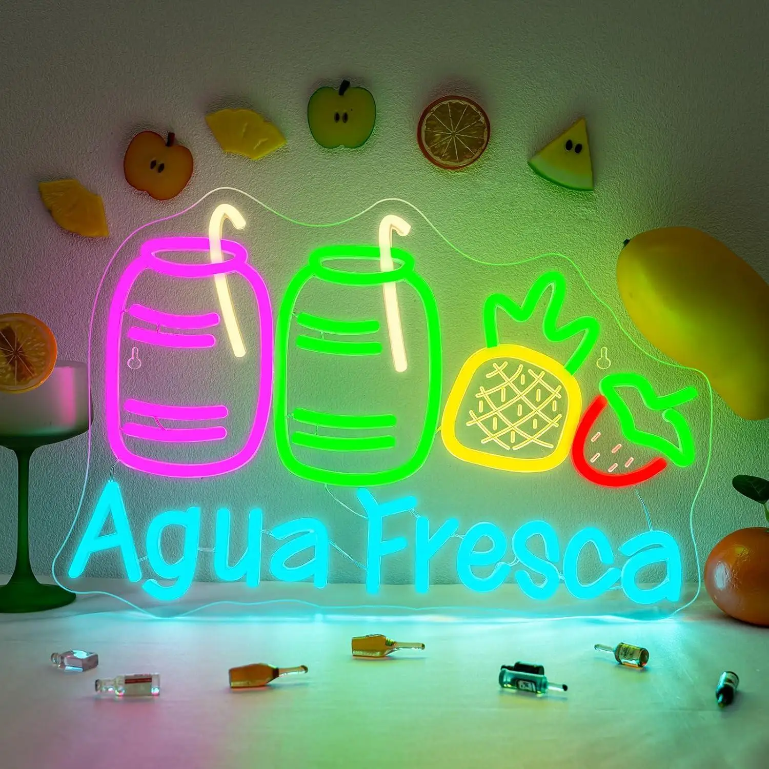Agua Fresca Neon Sign USB Dimmable LED Light For Latin Restaurant Fruit Cafe Food Stall Bar Kitchen Wall Decor Business Signage
