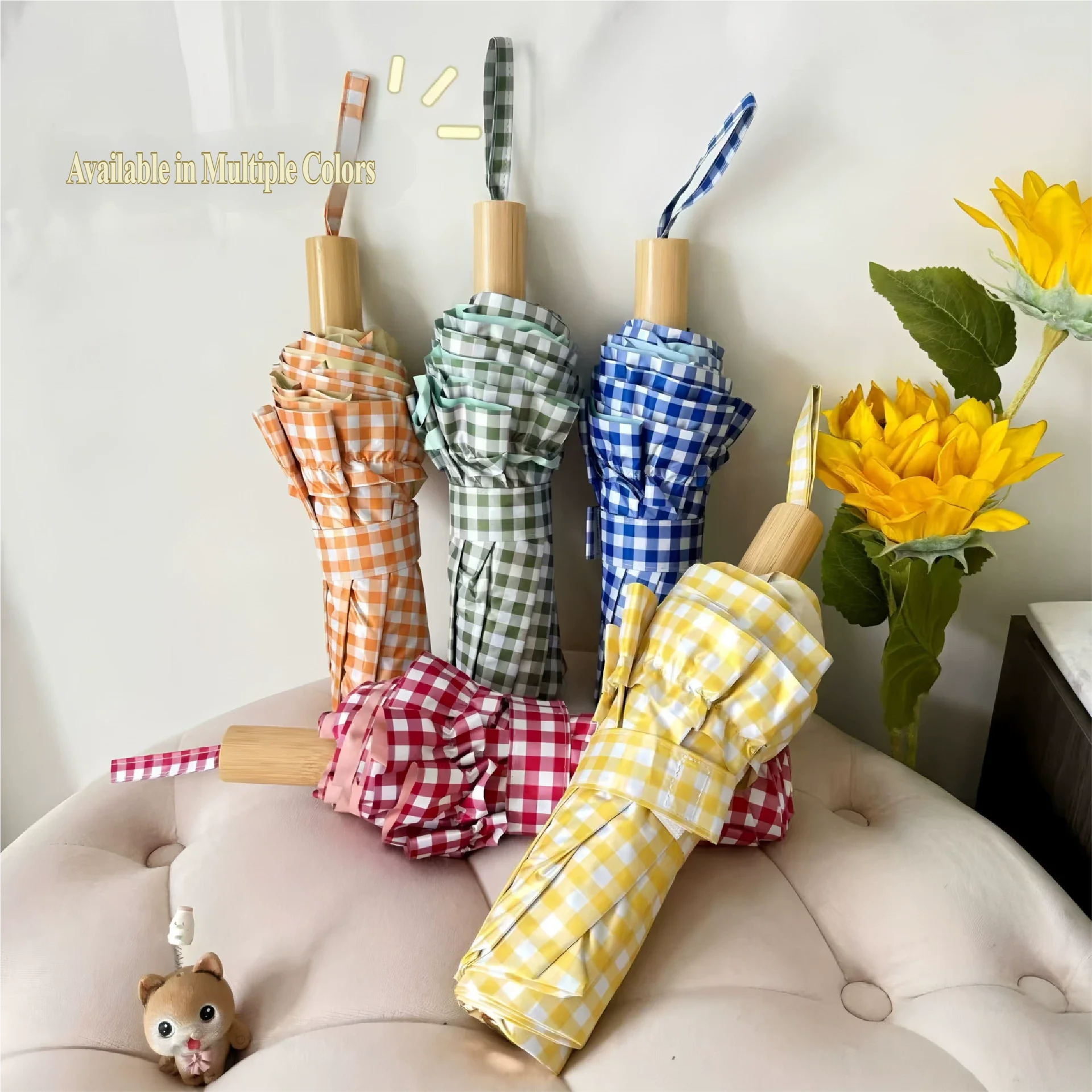 2026 Manual Opening Gingham Luxury Style Umbrella with Lace Folding Rain Umbrella Colorful Transparent Rain and Sun Umbrella UV