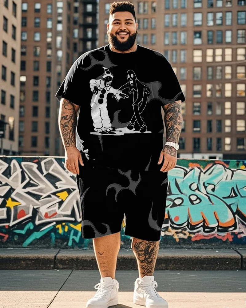 

S-9XL Large Size Men's Suit-G59 Cartoon Print Short Sleeve T-shirt Shorts Two-piece Suit