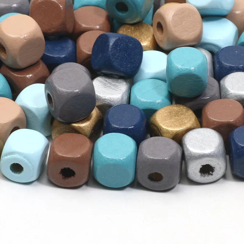 10mm 50pcs Natural Wooden Beads Winter Color Wood Spacer Loose Square Beads For Jewelry Making Diy Bracelet Handmade Accessories